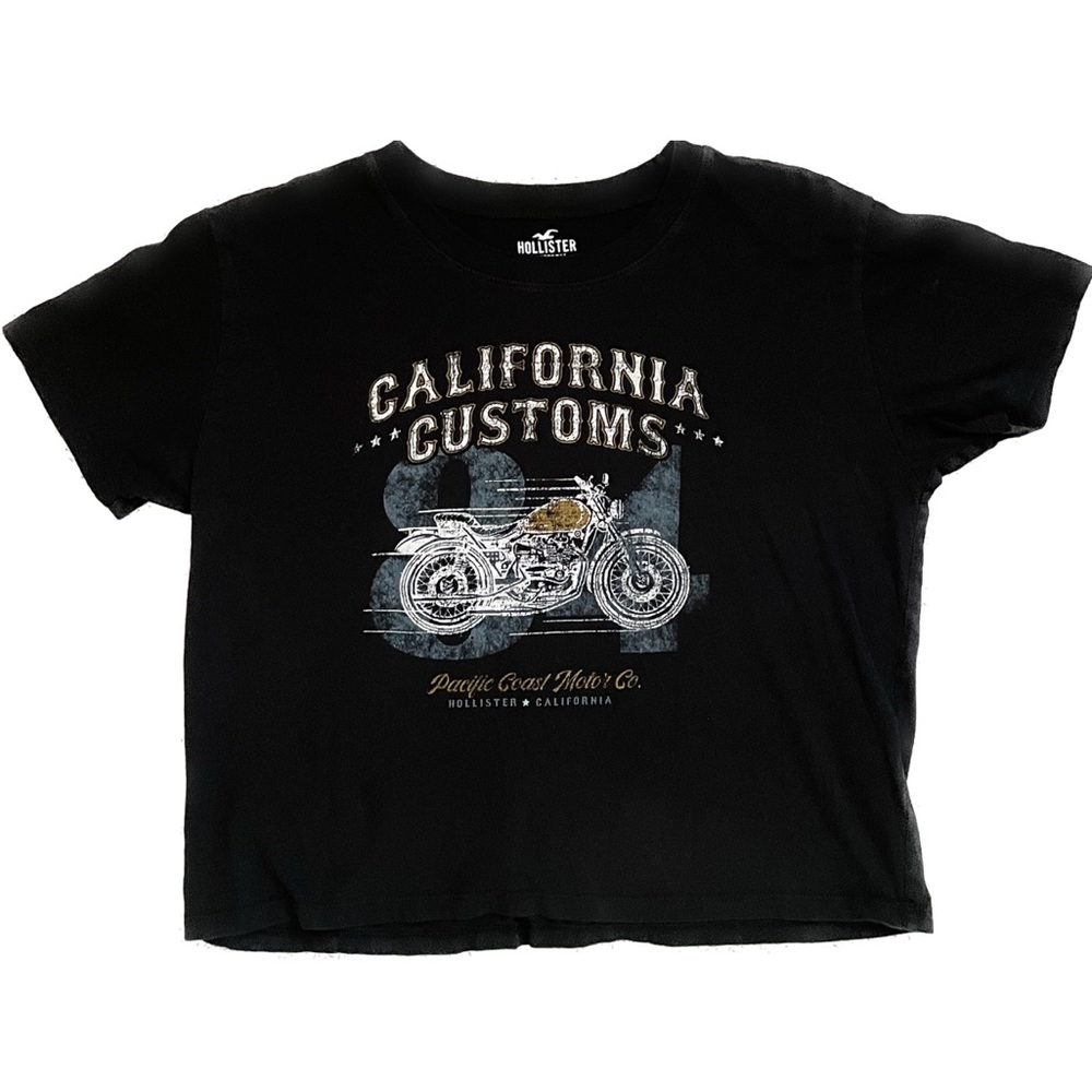 Hollister Graphic Motorcycle Cropped Black T-Shirt Size S